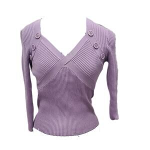 WDNY button detail ribbed silk blend top M Medium